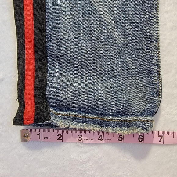 PREME Mens Distressed Red Black Side Stripe Moto Denim Jeans Streetwear 38 / 34 - Picture 13 of 13